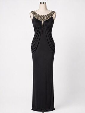 Marc Bouwer Black Maxi Dress with Beaded Gold Collar